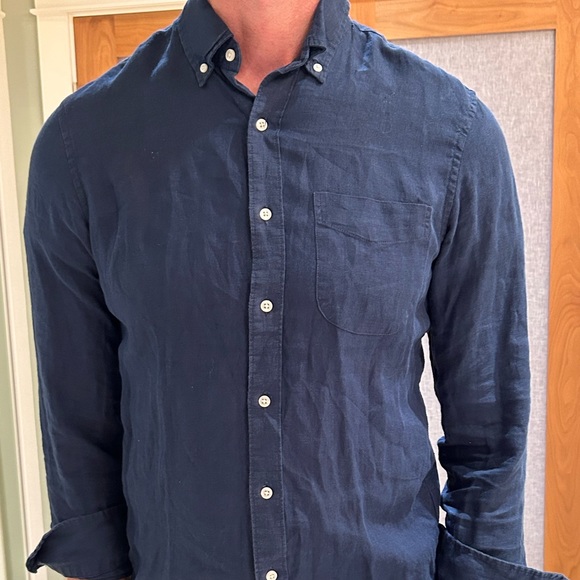 J. Crew Shirts Mens Classic Linen Navy Blue J Crew Button Down Long Sleeved Shirt Poshmark